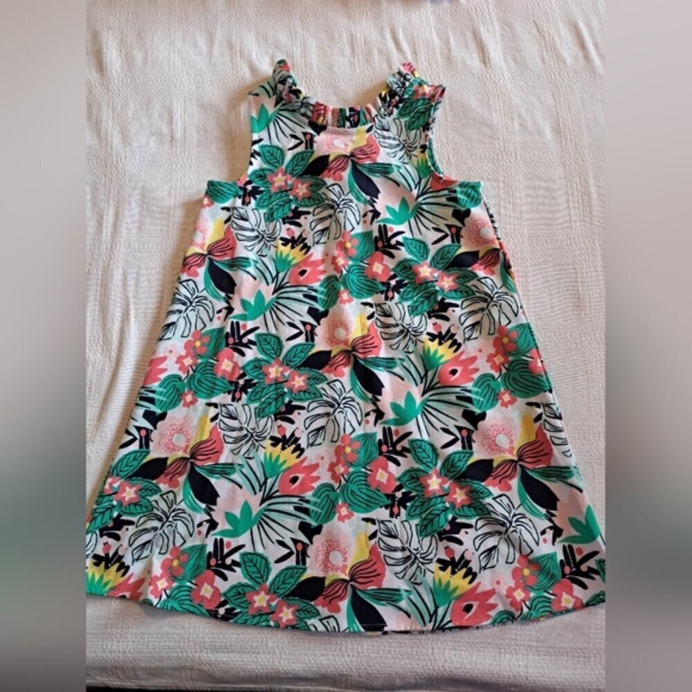 Crown & Ivy girls size 7 floral dress with ruffle collar, back collar tie, EUC